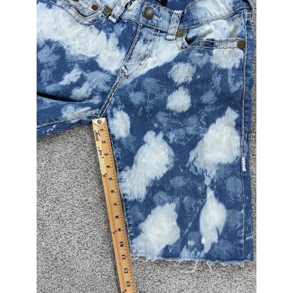 TRUE RELIGION Ricky Relaxed Denim Jean Shorts Mens 32 /11" Blue Acid Bleach Wash - Picture 9 of 10